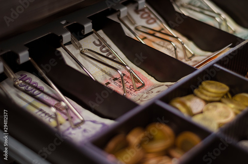 Czech crowns of various denominations in a cash drawer1