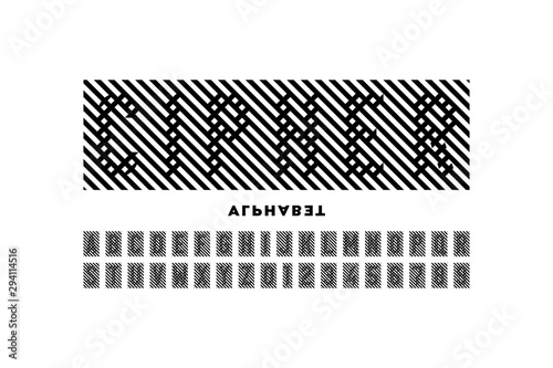 In cipher style font design, alphabet letters and numbers