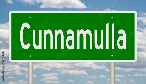 Rendering of a green 3d highway sign for Cunnamulla, Queensland in Australia photo