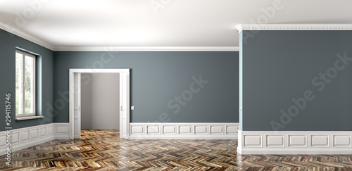 Fototapeta Naklejka Na Ścianę i Meble -  Empty classic apartment with two rooms, living room interior background 3d rendering