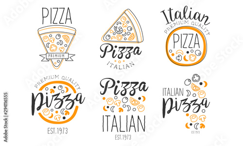 Set of logos for pizzeria. Vector illustration.