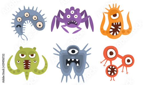 Set of germs with eyes and paws. Vector illustration.