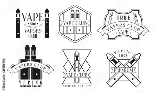 Set of logos for vape shop. Vector illustration.