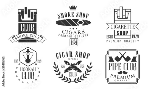 Set of logos for smoking and hookah club. Vector illustration.