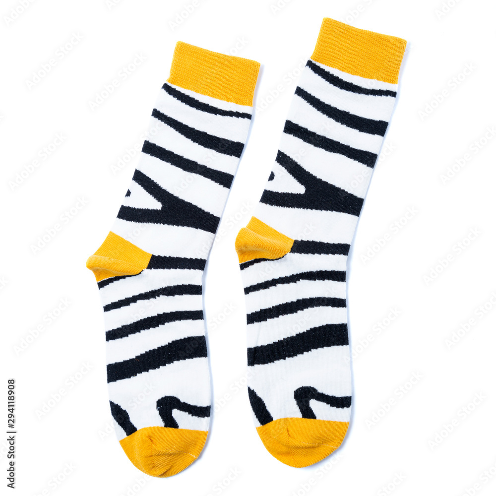 .bright and colorful socks on a white isolated background. Lifestile, fashion, beauti, fun
