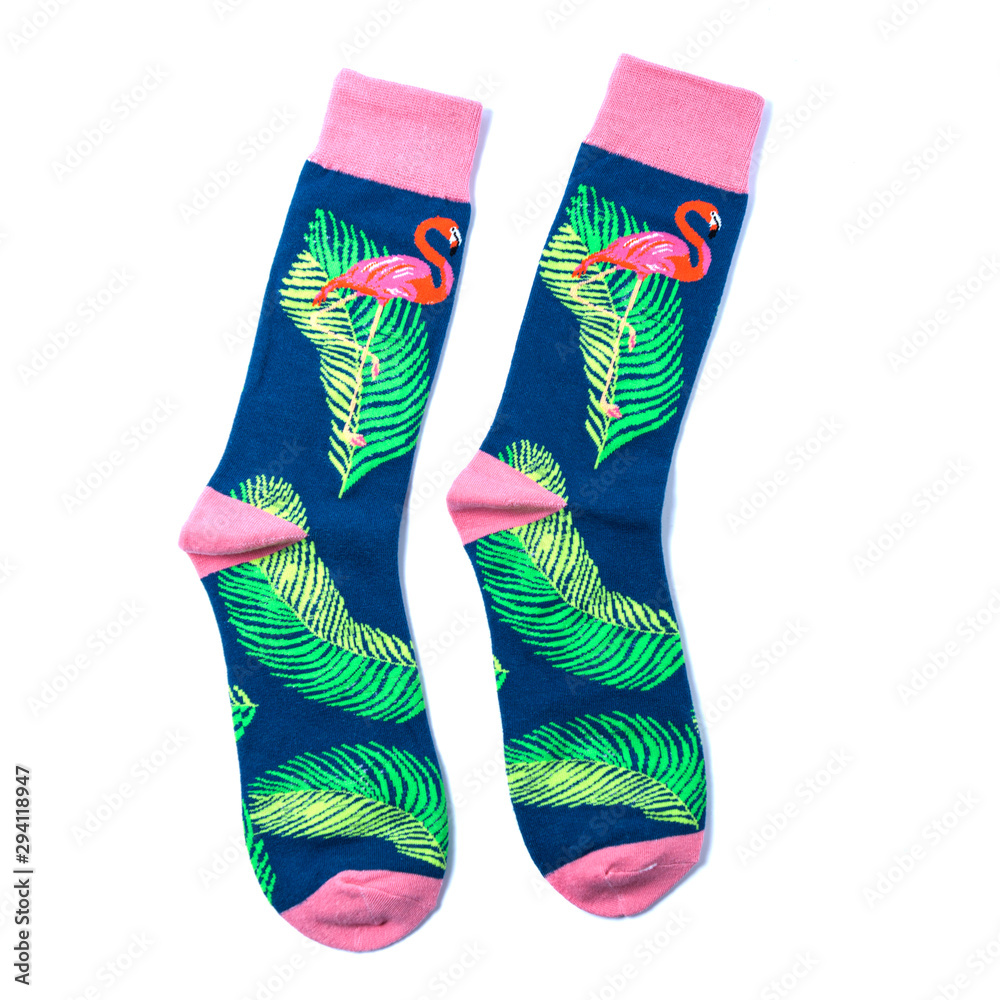 .bright and colorful socks on a white isolated background. Lifestile, fashion, beauti, fun
