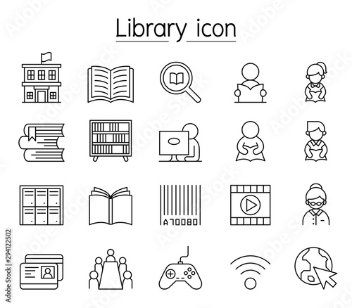 Library icon set in thin line style