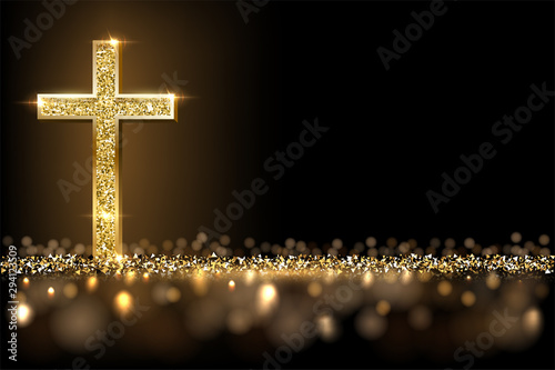 Fototapete Gold prayer cross realistic vector illustration