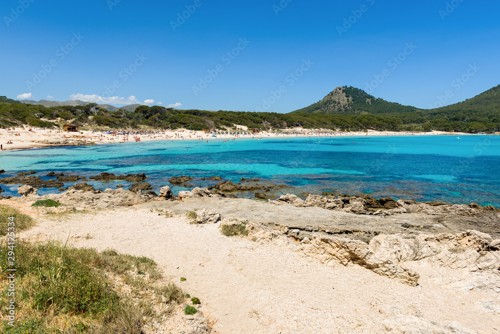 Cala Agulla, a unique sandy beach located in the northeast of Majorca. Spain