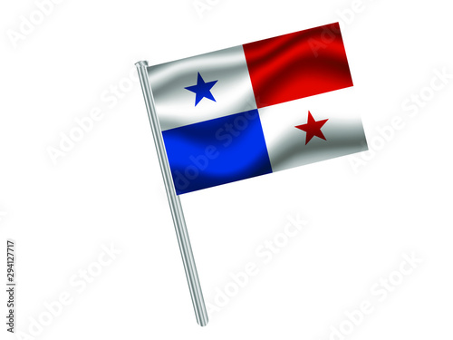 Panama Waving national flag on metal flagpole, isolated on white background. original colors and proportion. Vector illustration, from countries flag set