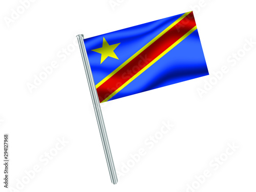 Democratic Republic Of The Congo Waving national flag on metal flagpole, isolated on white background. original colors and proportion. Vector illustration, from countries flag set