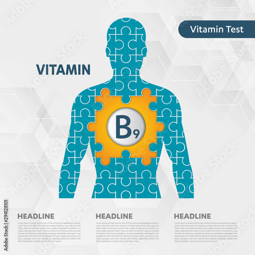 Vitamin B9 sun icon collection set, Puzzle human man body cholecalciferol. golden drop Vitamin complex drop. Medical for heath Vector illustration
