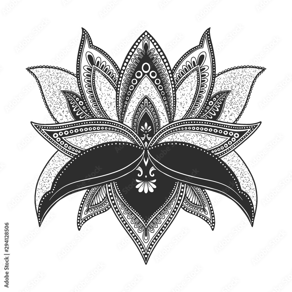Filigree lotus flower, black vector, hand drawn Filigree lotus flower, black vector, hand drawn