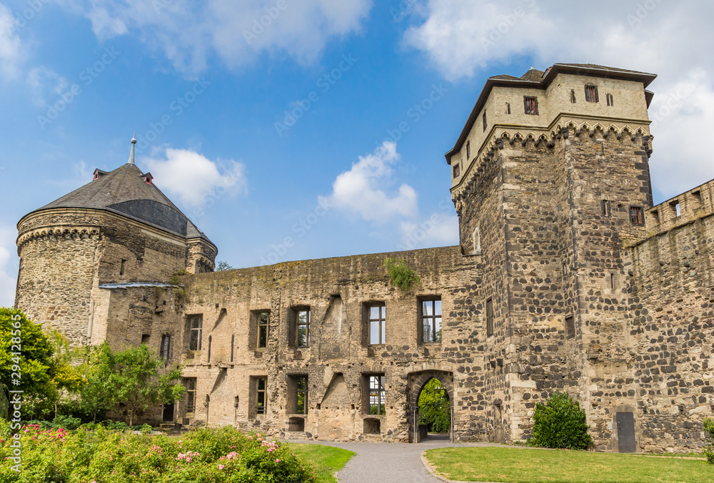 Garden of the castle ruins in Andernach, Germany