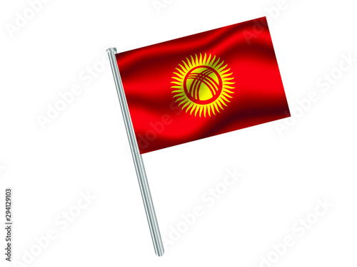Kyrgyzstan Waving national flag on metall flagpole, isolated on white background. original colors and proportion. Vector illustration, from countries flag set