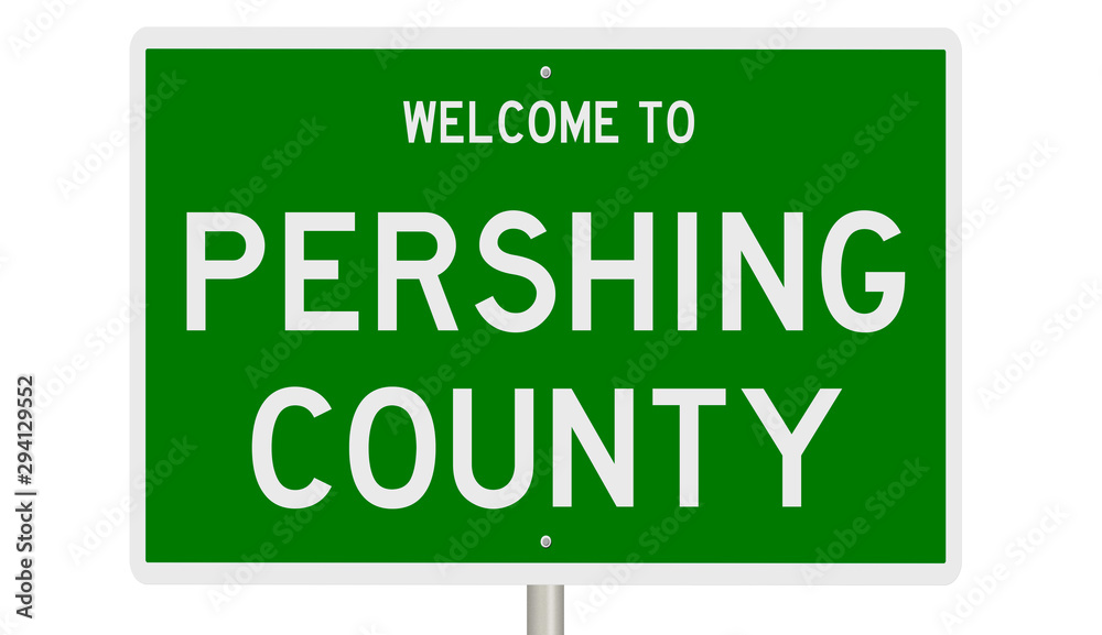 Rendering of a green 3d highway sign for Pershing County