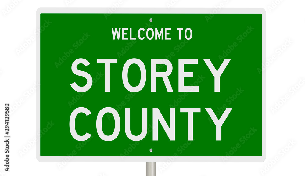 Rendering of a green 3d highway sign for Storey County Rendering of a green 3d highway sign for Storey County
