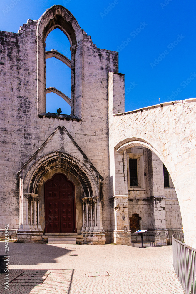view on The Convent of Our Lady of Mount Carmel in Lisbon. The medieval convent located in the civil parish of Santa Maria Maior and was ruined during the sequence of the 1755