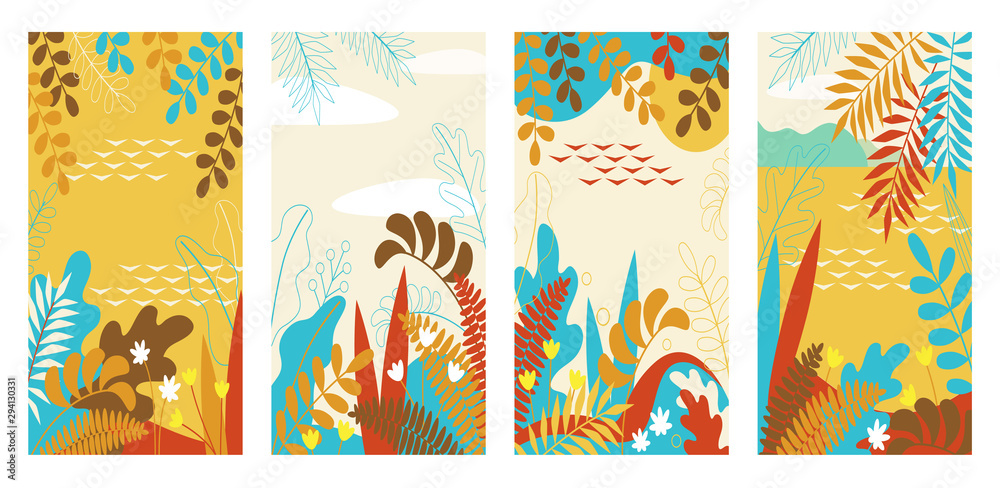 vector cute set of some natural cartoon backgrounds colored in autumn palette.