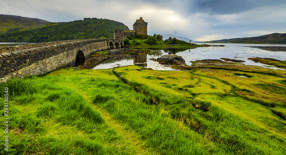 Ancient Scottish medieval buildings and beautiful landscape of traditional nature.