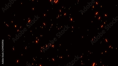 Abstract background with shining lights, sparks and fireworks from particles. Sparks in the Dark. Firestorm texture. Shot of flying fire sparks in the air. Beautiful Burning Hot Sparks.