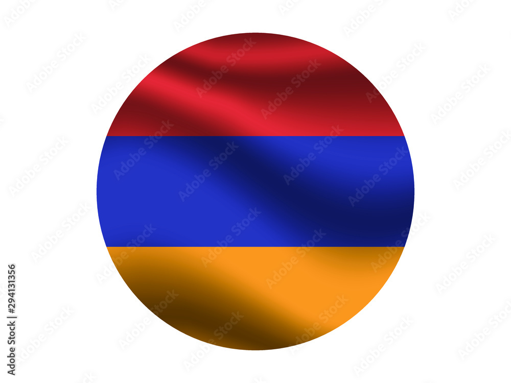 Armenia Waving national flag with inside sticker round circke isolated on white background. original colors and proportion. Vector illustration, from countries flag set Armenia Waving national flag with inside sticker round circke isolated on white background. original colors and proportion. Vector illustration, from countries flag set