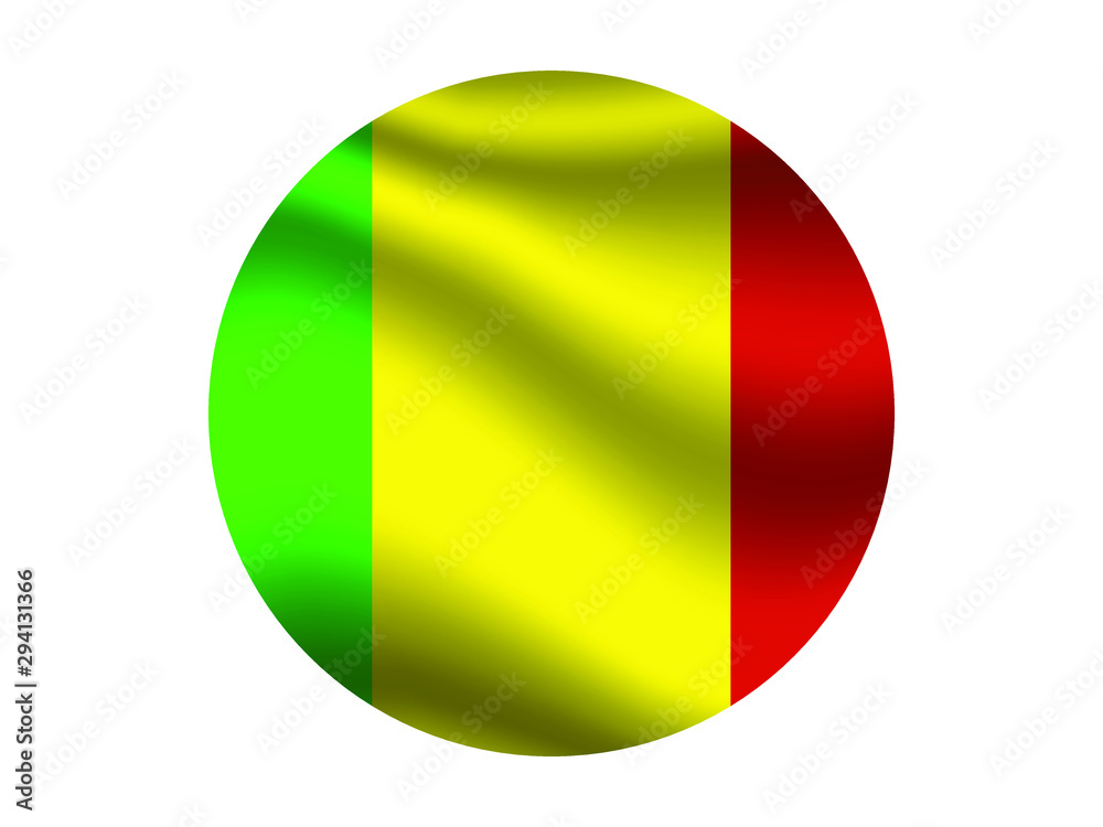 Fototapeta premium Mali Waving national flag with inside sticker round circke isolated on white background. original colors and proportion. Vector illustration, from countries flag set