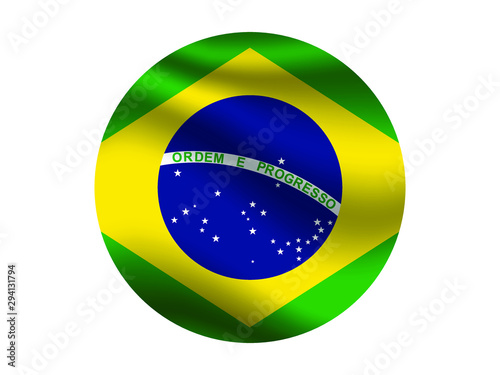 Brazil Waving national flag with inside sticker round circke isolated on white background. original colors and proportion. Vector illustration, from countries flag set