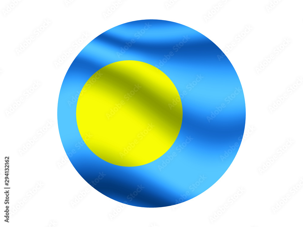 Palau Waving national flag with inside sticker round circke isolated on white background. original colors and proportion. Vector illustration, from countries flag set