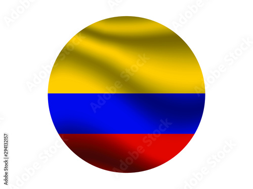 Colombia Waving national flag with inside sticker round circke isolated on white background. original colors and proportion. Vector illustration, from countries flag set