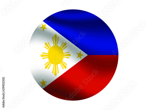Philippines Waving national flag with inside sticker round circke isolated on white background. original colors and proportion. Vector illustration, from countries flag set