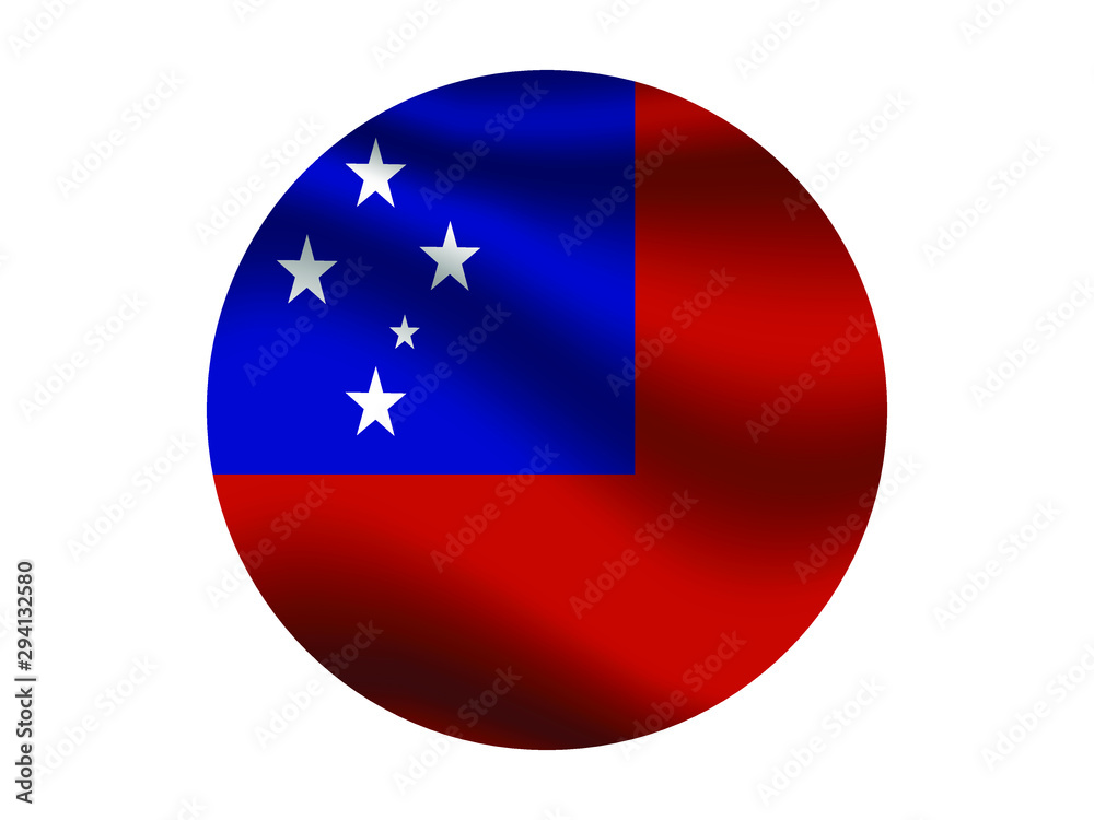 Samoa Waving national flag with inside sticker round circke isolated on white background. original colors and proportion. Vector illustration, from countries flag set Samoa Waving national flag with inside sticker round circke isolated on white background. original colors and proportion. Vector illustration, from countries flag set