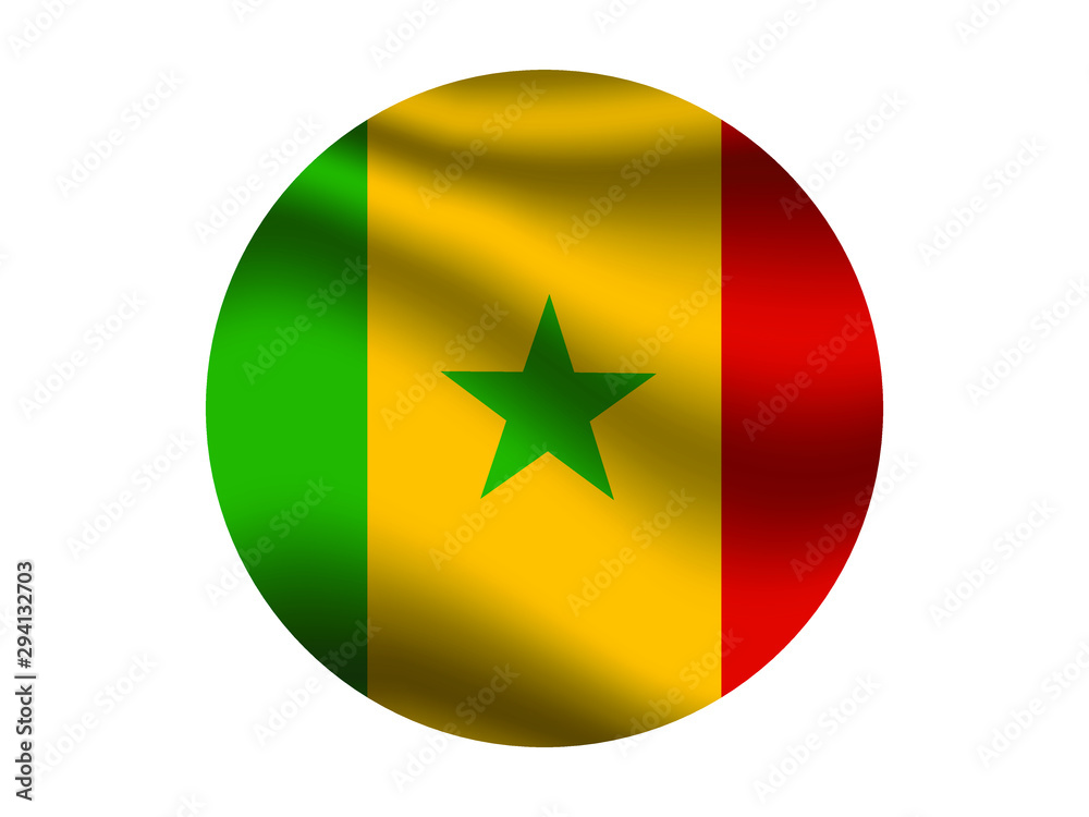 Senegal Waving national flag with inside sticker round circke isolated on white background. original colors and proportion. Vector illustration, from countries flag set Senegal Waving national flag with inside sticker round circke isolated on white background. original colors and proportion. Vector illustration, from countries flag set