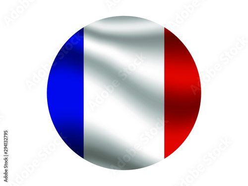  France Waving national flag with inside sticker round circke isolated on white background. original colors and proportion. Vector illustration, from countries flag set photo