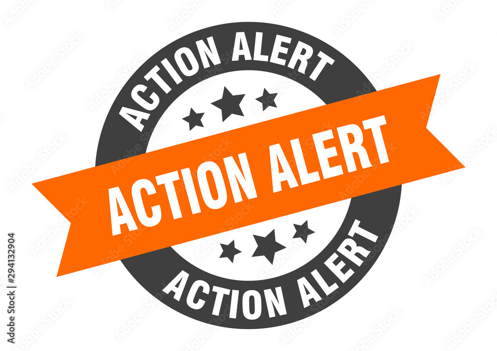 Fototapeta premium action alert sign. action alert orange-black round ribbon sticker