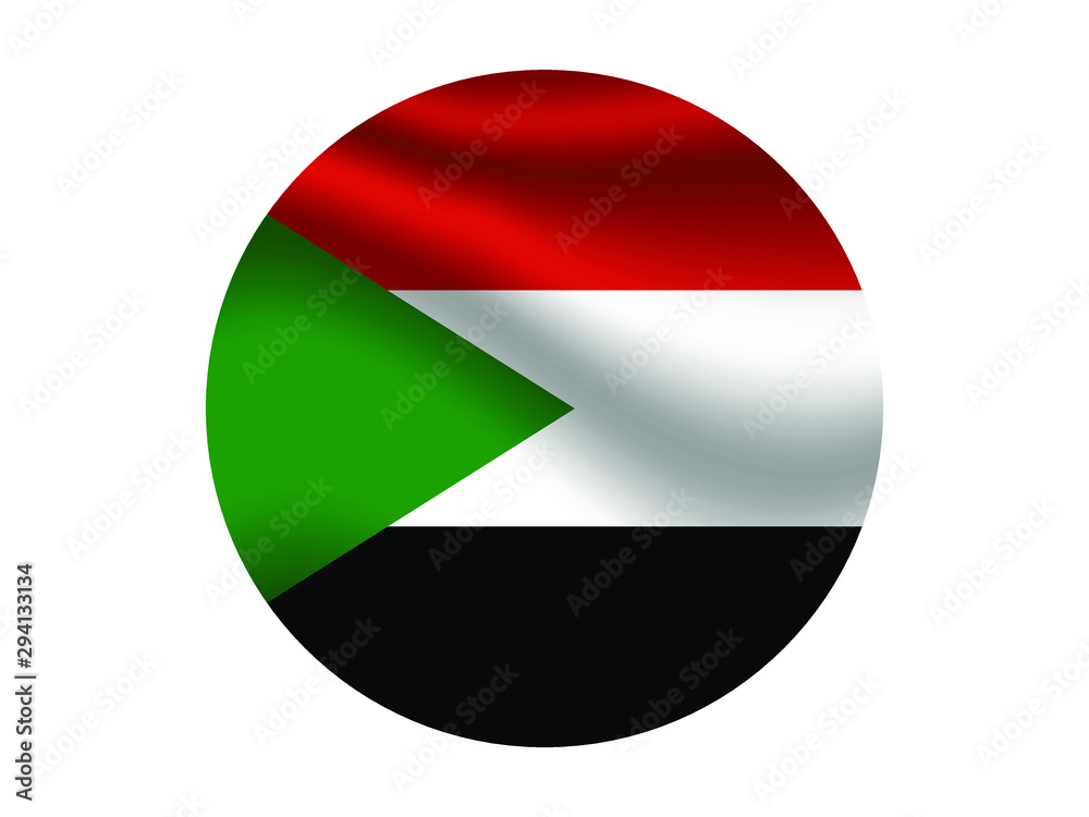 Sudan Waving national flag with inside sticker round circke isolated on white background. original colors and proportion. Vector illustration, from countries flag set Sudan Waving national flag with inside sticker round circke isolated on white background. original colors and proportion. Vector illustration, from countries flag set