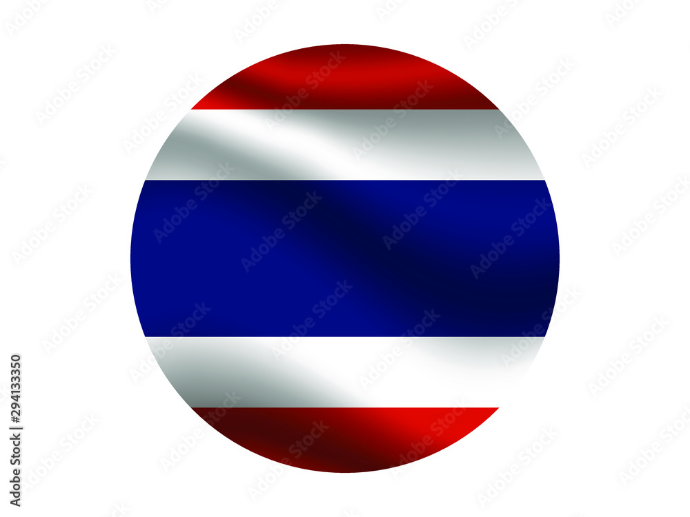 Thailand Waving national flag with inside sticker round circke isolated on white background. original colors and proportion. Vector illustration, from countries flag set Thailand Waving national flag with inside sticker round circke isolated on white background. original colors and proportion. Vector illustration, from countries flag set