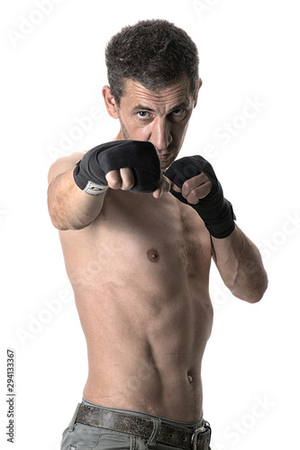 Muay thai or kickbox fighter in various postures