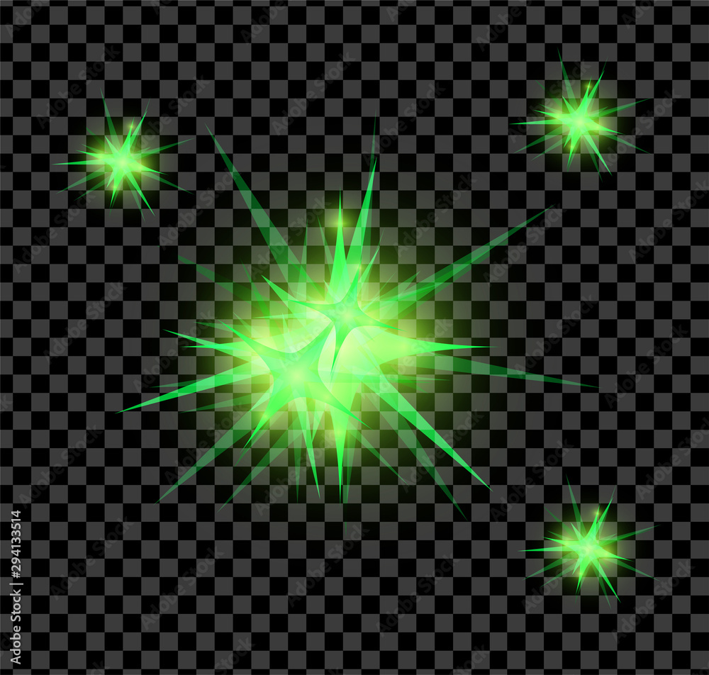 Bright glowing and shining star flares effect isolated on transparent background. Vector illustration
