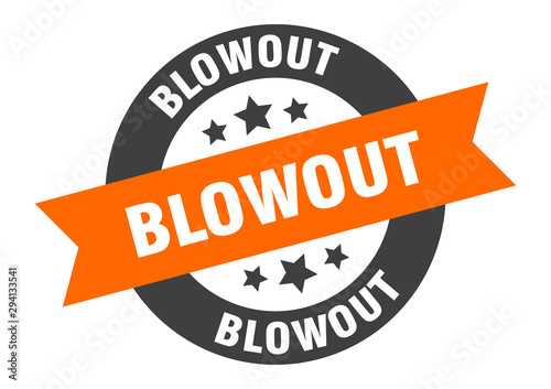 blowout sign. blowout orange-black round ribbon sticker