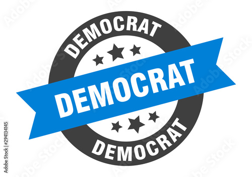 democrat sign. democrat blue-black round ribbon sticker