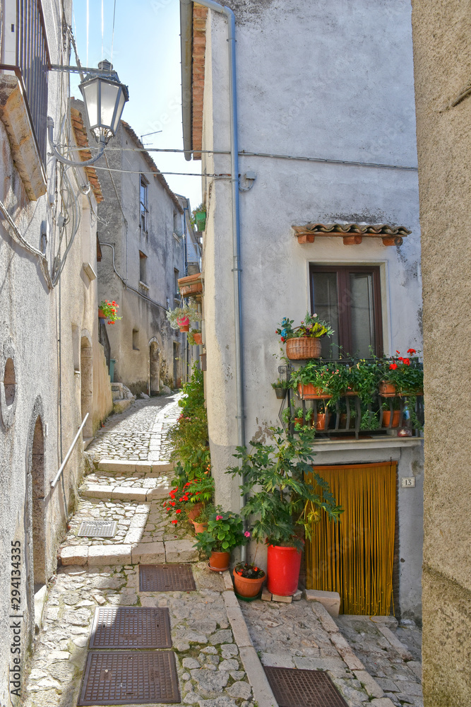 Fototapeta premium The road between the old houses of a village in the mountains of southern Italy
