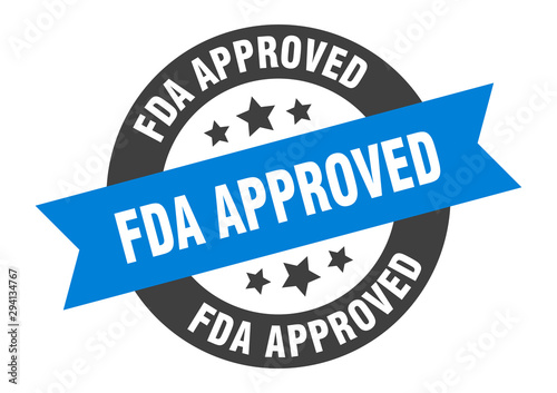 fda approved sign. fda approved blue-black round ribbon sticker