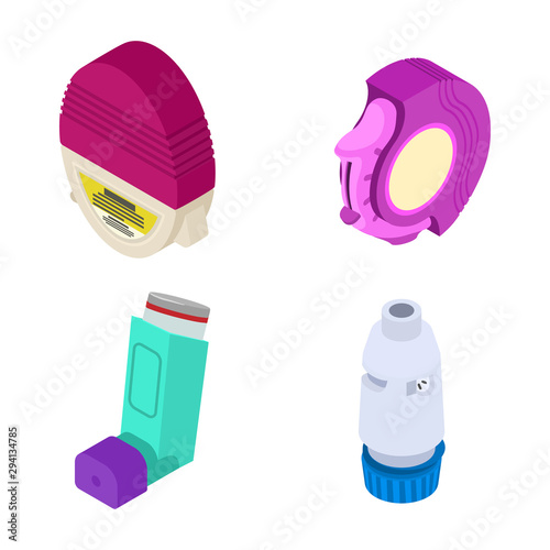 Inhaler icons set. Isometric set of inhaler vector icons for web design isolated on white background