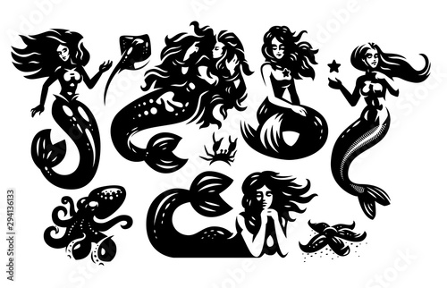 Mermaid with flying hair.