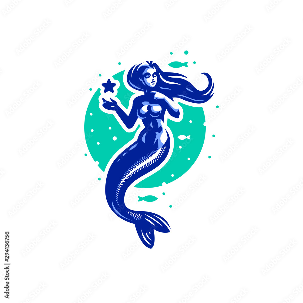 Mermaid with flying hair. Mermaid with flying hair.