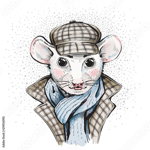 Sherlock Holmes - Great Mouse Detective. Cartoon. Watercolor style