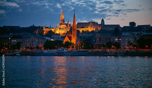 Budapest embankment at night with the highlight of the most beautiful places