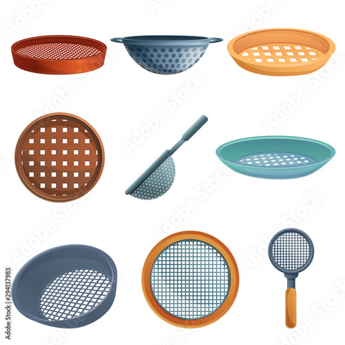 Sieve icons set. Cartoon set of sieve vector icons for web design photo