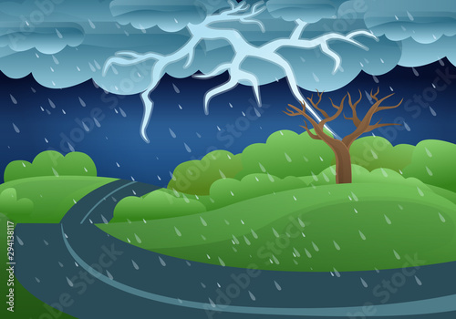 Thunderstorm storm concept banner. Cartoon illustration of thunderstorm storm vector concept banner for web design